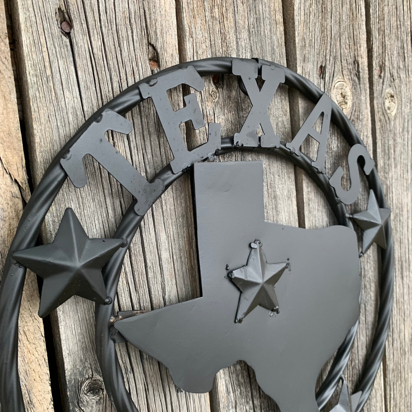 12" STATE OF TEXAS MAP RUSTIC BLACK TWISTED RING METAL SIGN WESTERN HOME DECOR HANDMADE NEW