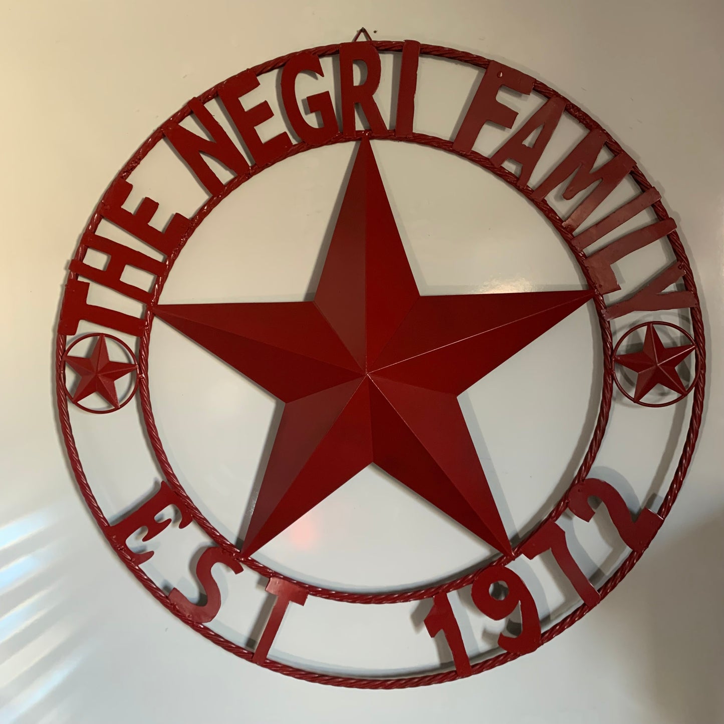NEGRI FAMILY STYLE YOUR CUSTOM NAME STAR BARN STAR METAL LONE STAR WESTERN HOME DECOR RUSTIC BURGUNDY RED HANDMADE 24",32",36",50"