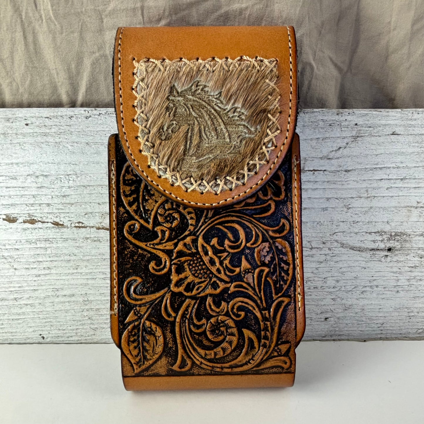 7" HORSE LEATHER HOLSTER TAN POUCH EXTRA LARGE  BELT LOOP CELL PHONE CASE UNIVERSAL OVERSIZE #EH13323