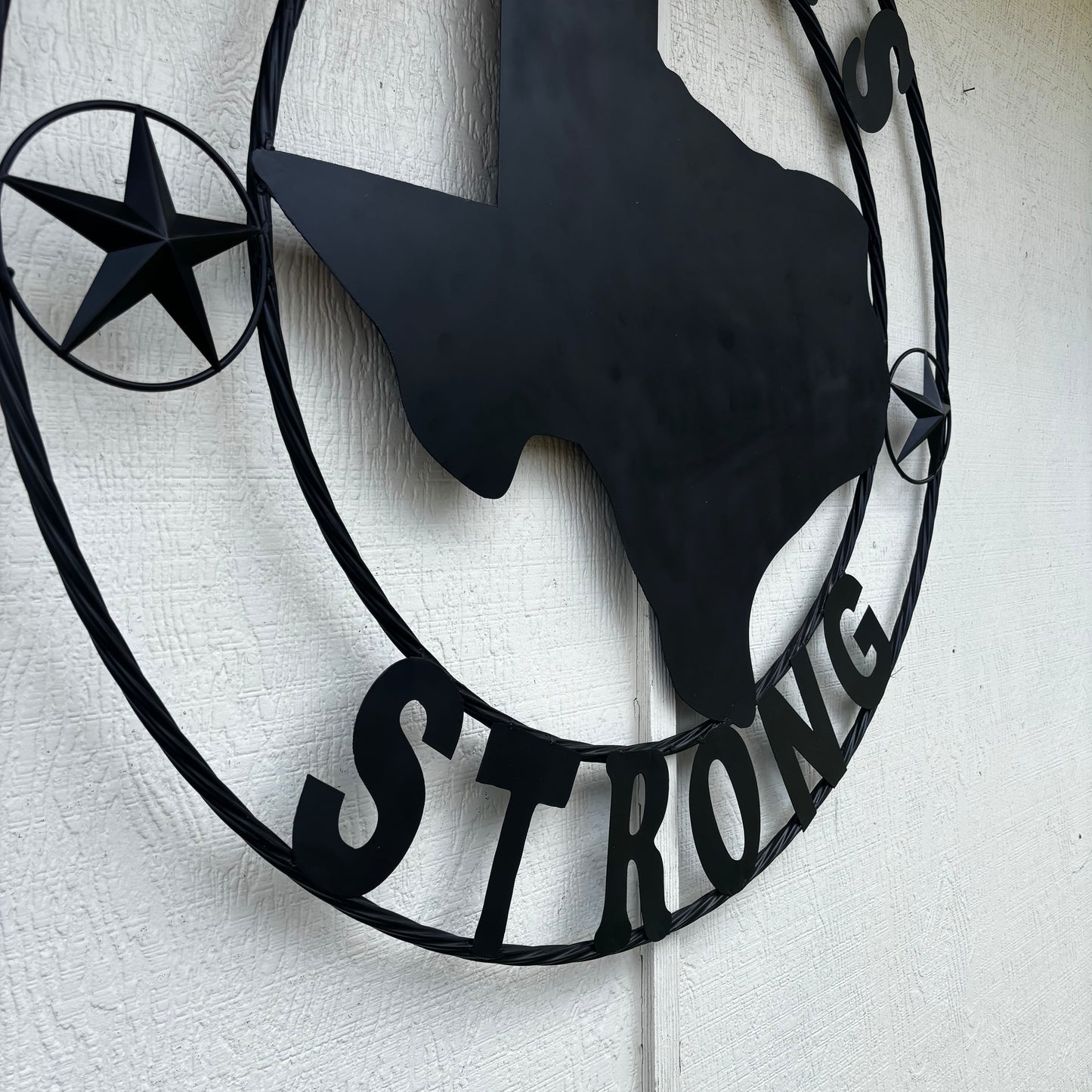 TEXAS STRONG BLACK METAL SIGN WESTERN HOME DECOR HANDMADE