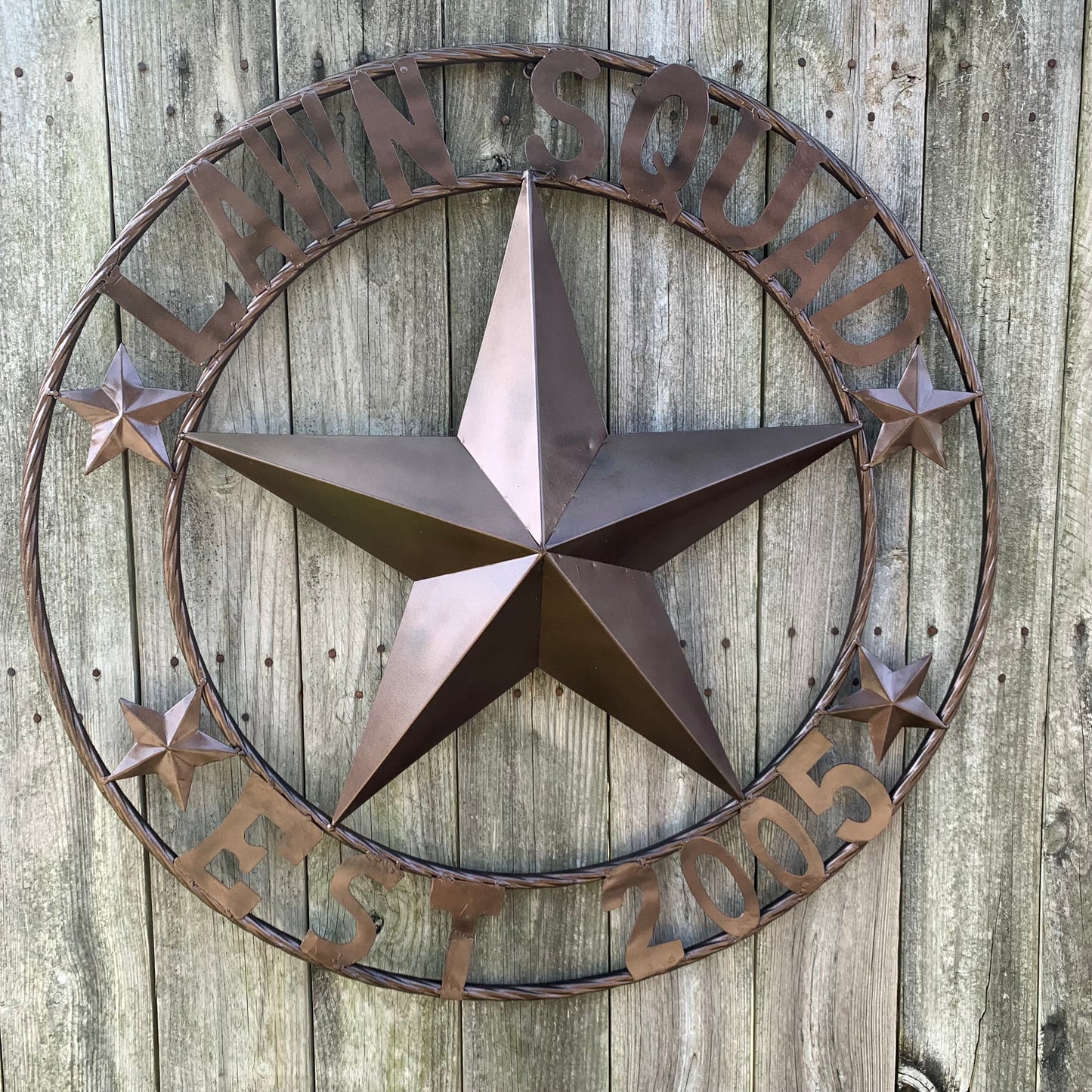 LAWN SQUAD STYLE CUSTOM BARN STAR NAME YOUR CUSTOM NAME STAR METAL NAME BARN STAR WITH TWISTED ROPE RING DESIGN METAL WALL 3d STAR ART WESTERN HOME DECOR RUSTIC BRONZE NEW