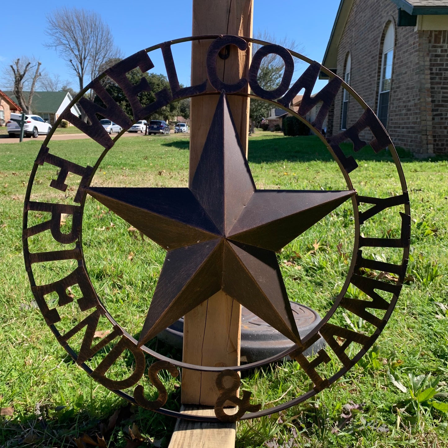WELCOME FRIENDS FAMILY BARN METAL STAR WALL ART BRONZE WESTERN HOME DECOR HANDMADE NEW #EH13339