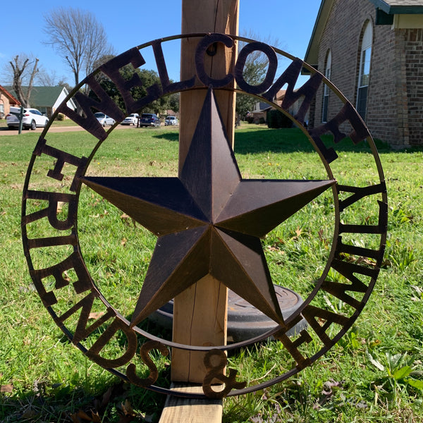 WELCOME FRIENDS FAMILY BARN METAL STAR WALL ART WESTERN HOME DECOR HANDMADE NEW