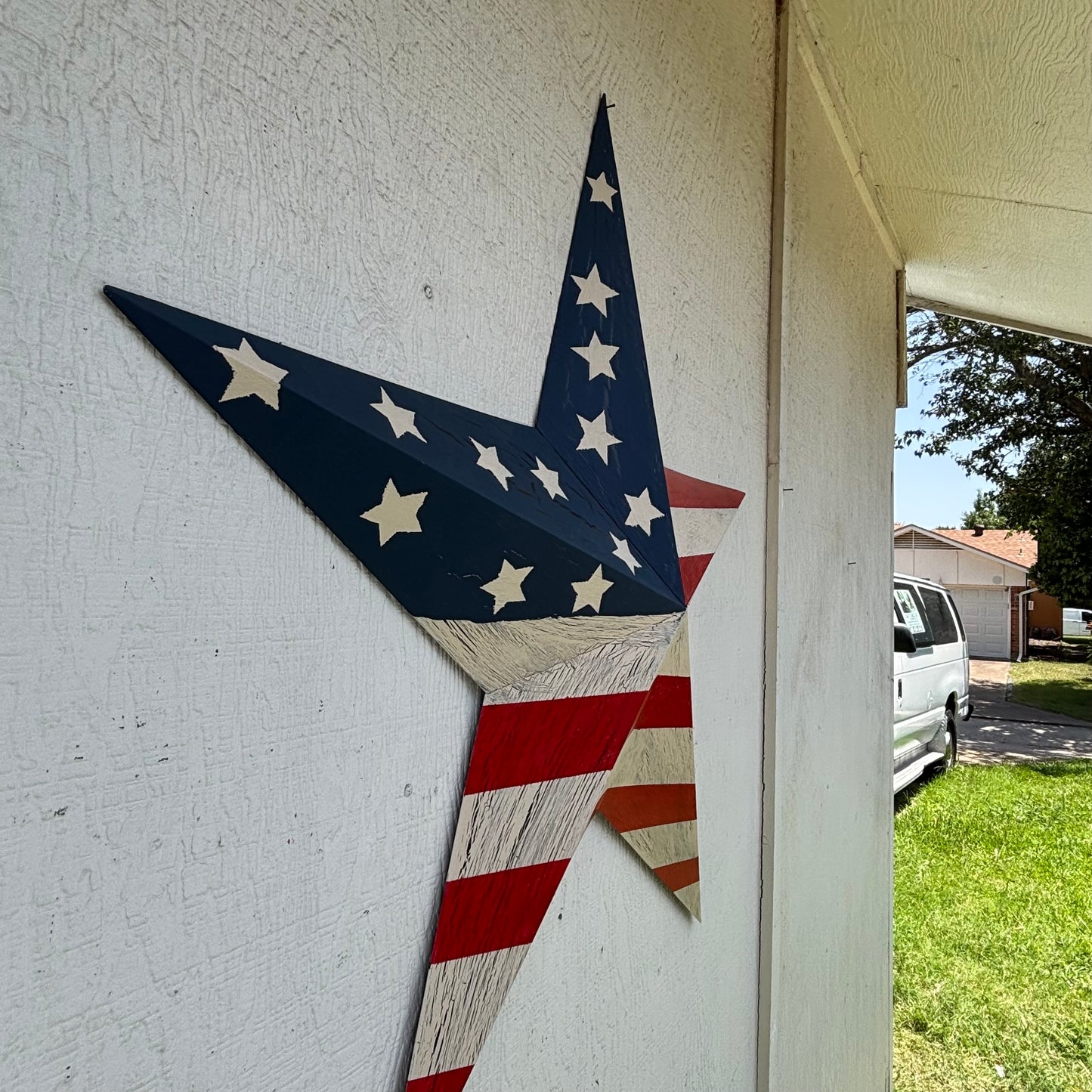 USA FLAG STAR CRACKLE RED IVORY NAVY BLUE METAL BARN STAR METAL WALL ART WESTERN HOME DECOR HANDMADE NEW