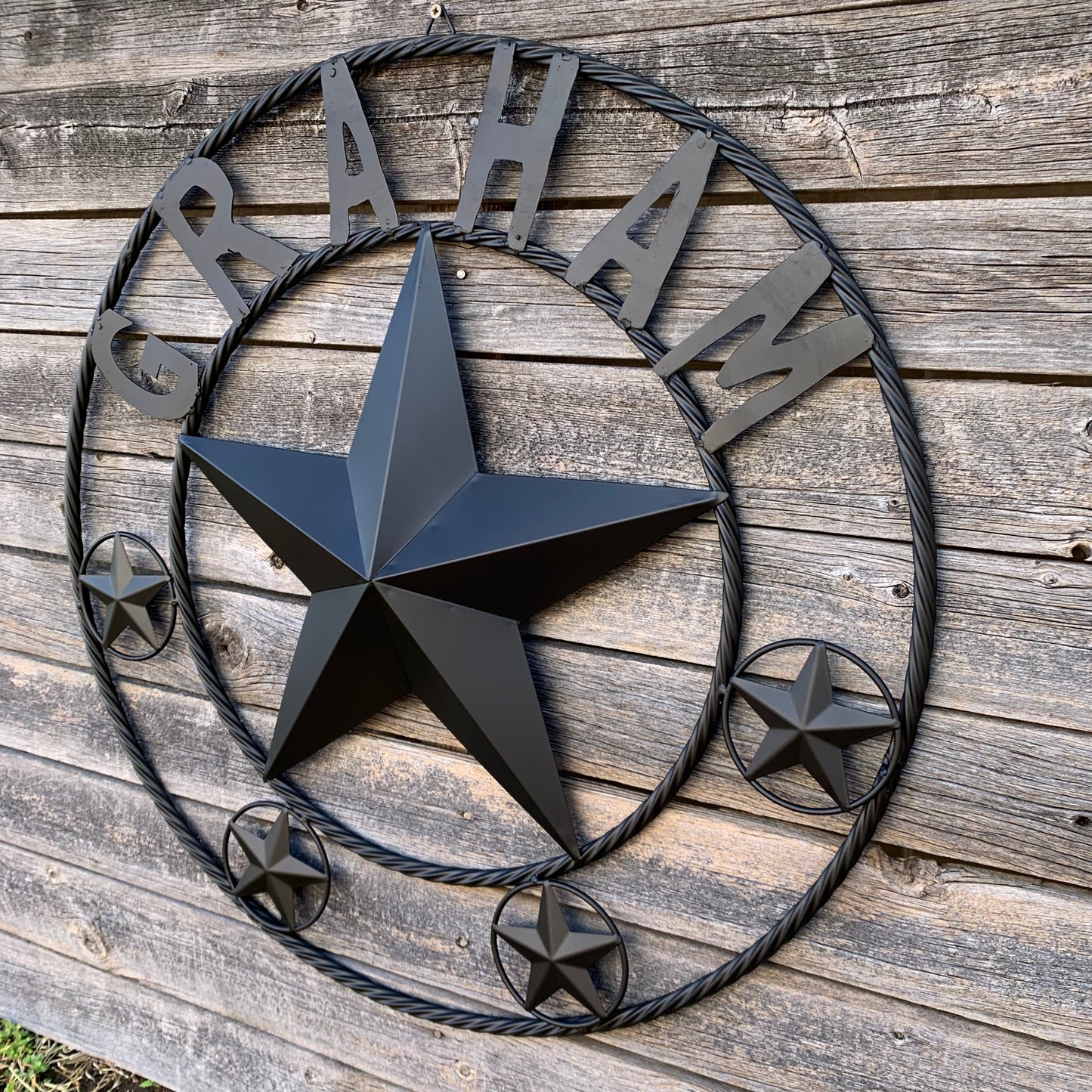 GRAHAM STYLE YOUR CUSTOM NAME STAR BARN STAR METAL LONE STAR WESTERN HOME DECOR RUSTIC BLACK HANDMADE 24",32",36",50"
