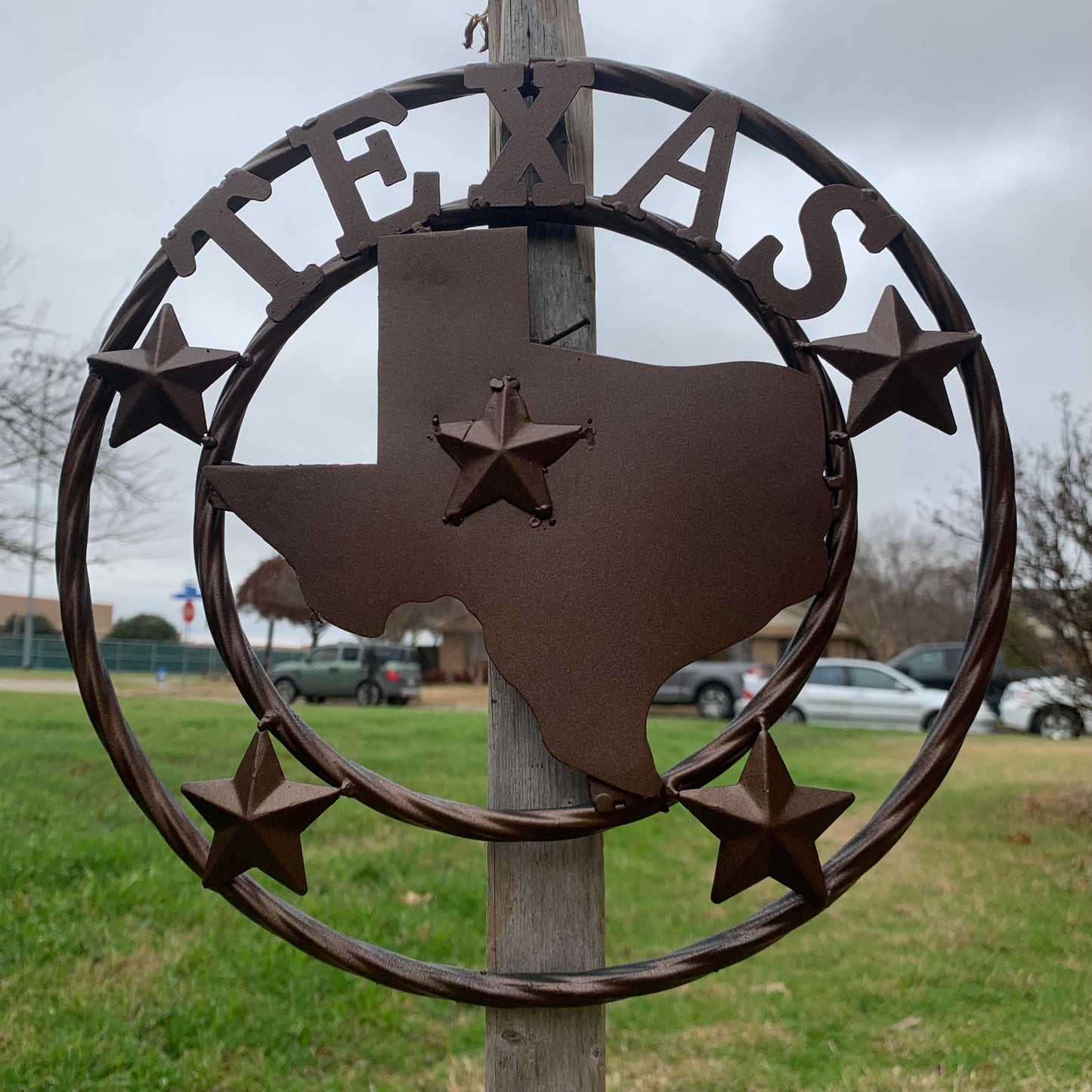 12" STATE OF TEXAS MAP RUSTIC BRONZE TWISTED RING METAL SIGN WESTERN HOME DECOR HANDMADE NEW