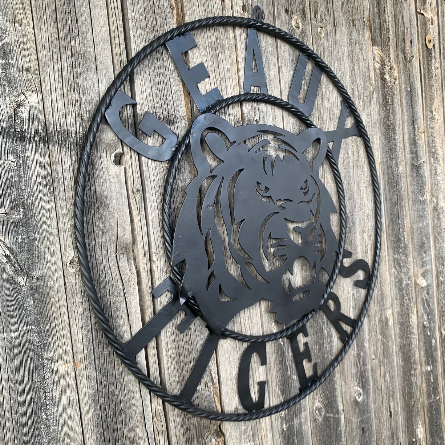GEAUX TIGERS BLACK CUSTOM METAL VINTAGE CRAFT SIGN TEAM HANDMADE
