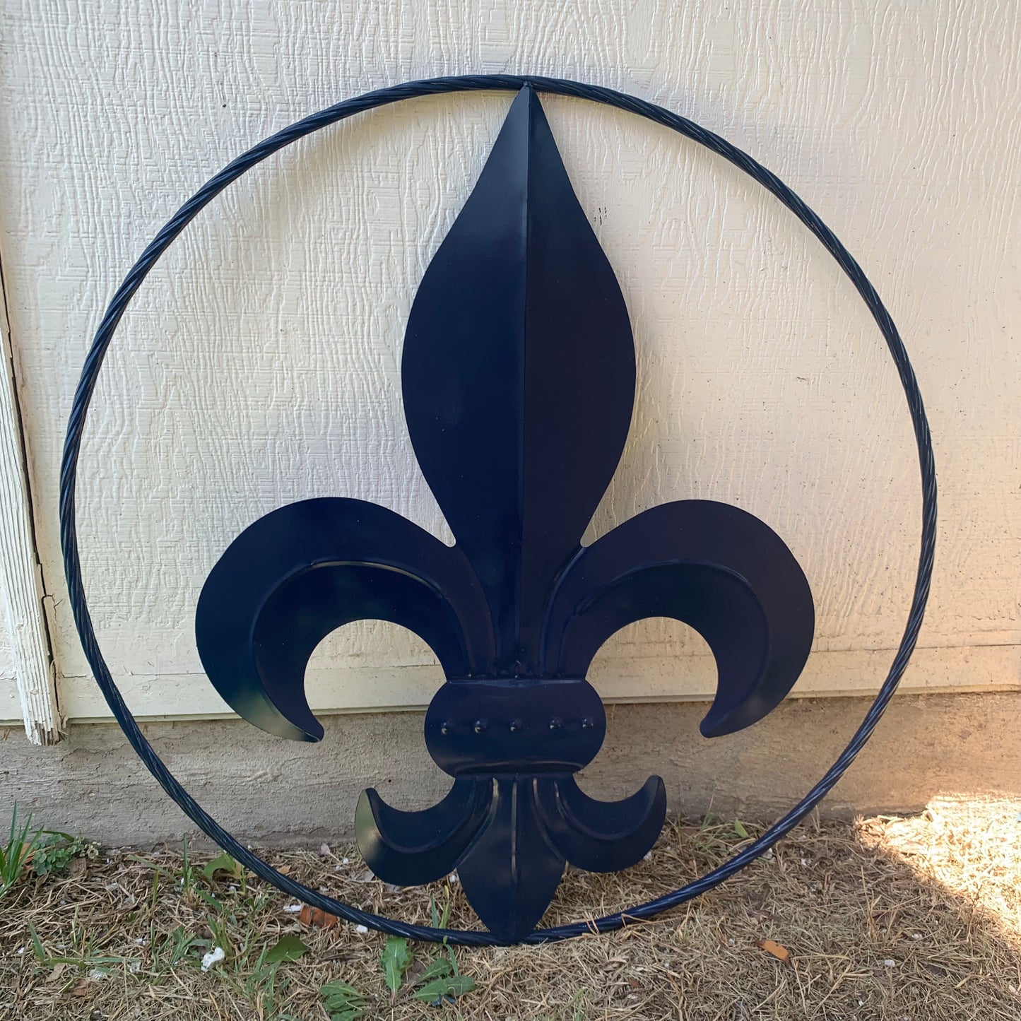 NAVY BLUE 24",36" FLEUR DE LIS METAL WALL ART SIGN WESTERN HOME DECOR HANDMADE NEW #EH10764