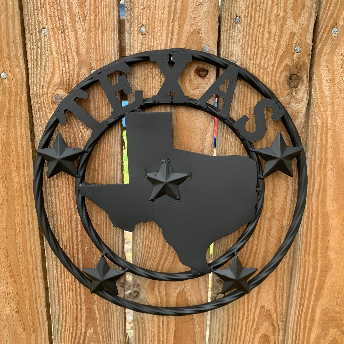 12" STATE OF TEXAS MAP RUSTIC BLACK TWISTED RING METAL SIGN WESTERN HOME DECOR HANDMADE NEW