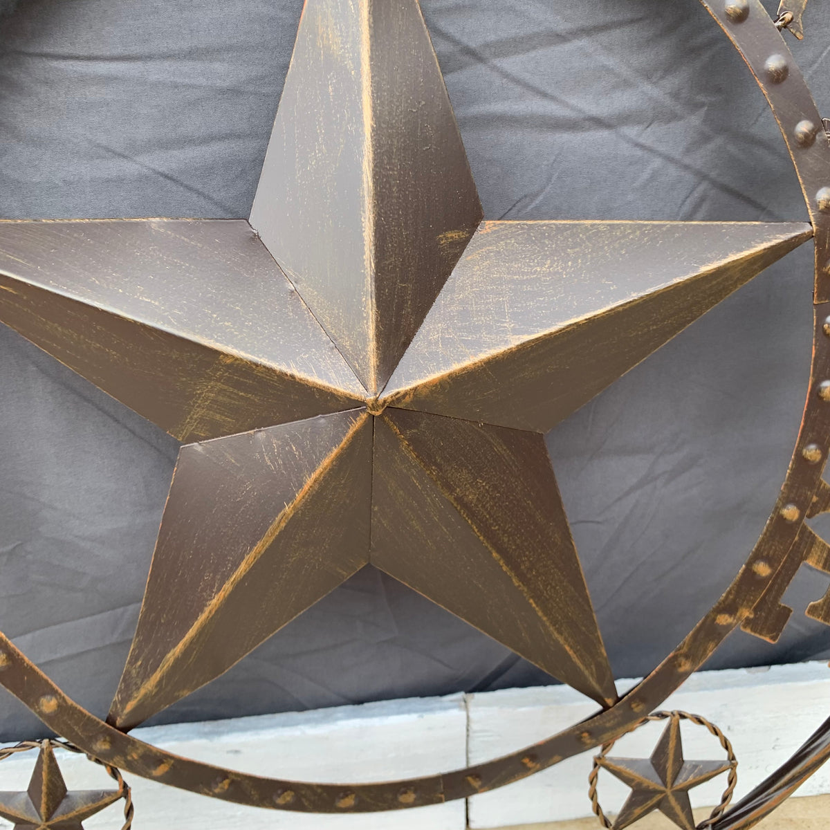24" GOD BLESS OUR HOME BEADED STAR COLIBROX METAL TWISTED ROPE RING LONE STAR WALL ART WESTERN HOME DECOR RUSTIC DARK BRONZE COPPER HANDMADE NEW