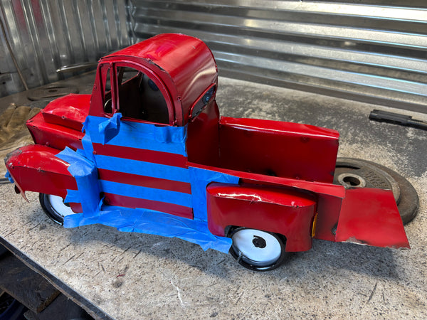USA FLAG TRUCK 24" PICKUP PATRIOTIC TRUCK RED WHITE TAIL DOWN METAL GARDEN ART FIGURINE WESTERN HOME DECOR HANDMADE #EH12855