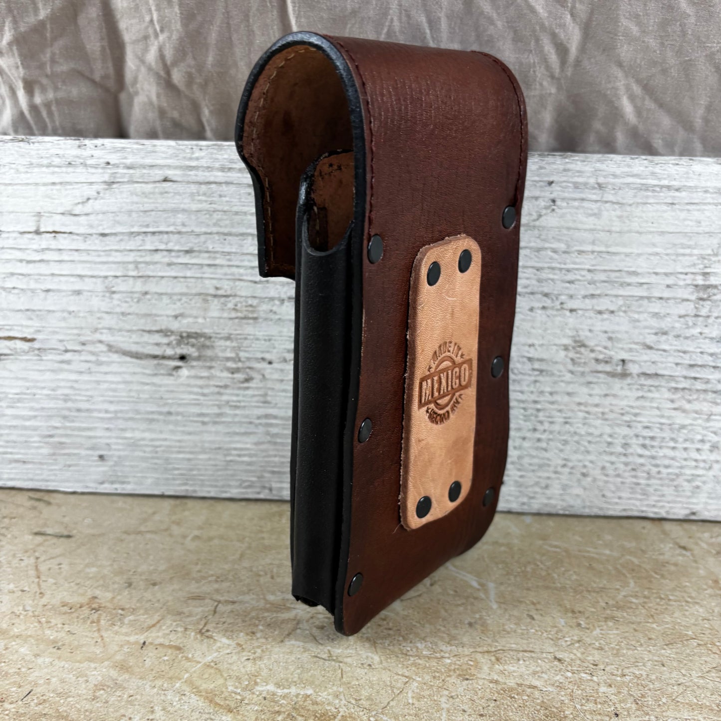 COWBOY BOOT HAT ROPING LEATHER HOLSTER 7" PHONE POUCH WITH KNIFE HOLDER FRONT EXTRA LARGE  BELT LOOP CELL PHONE CASE UNIVERSAL OVERSIZE MADE IN MEXICO #EH13862