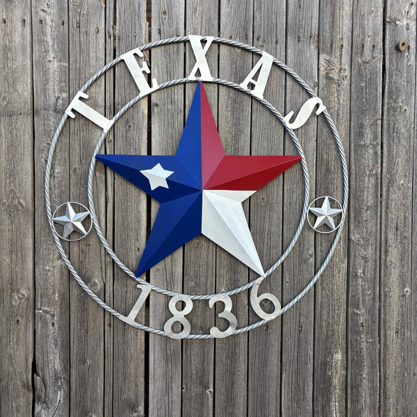 1836 TEXAS 1836 FLAG STAR RED WHITE BLUE TWISTED SILVER RING WESTERN HOME DECOR HANDMADE NEW