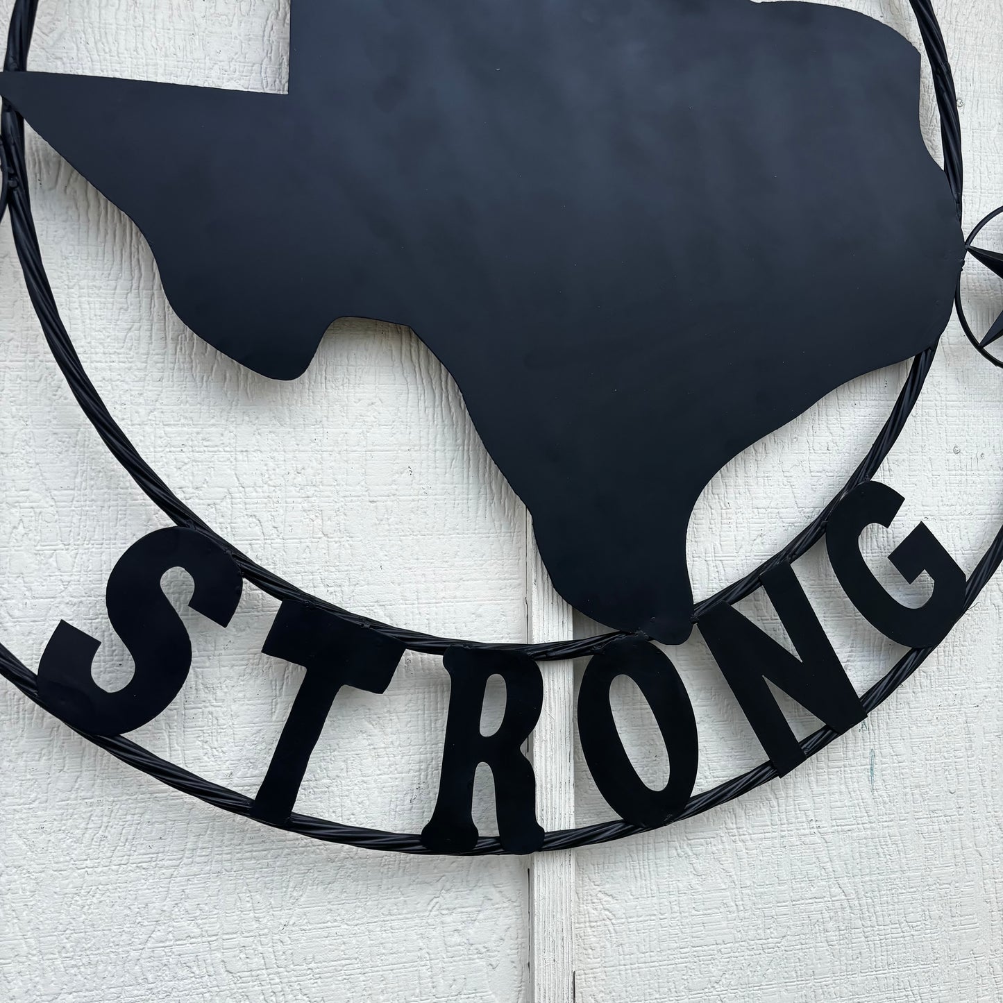 TEXAS STRONG BLACK METAL SIGN WESTERN HOME DECOR HANDMADE