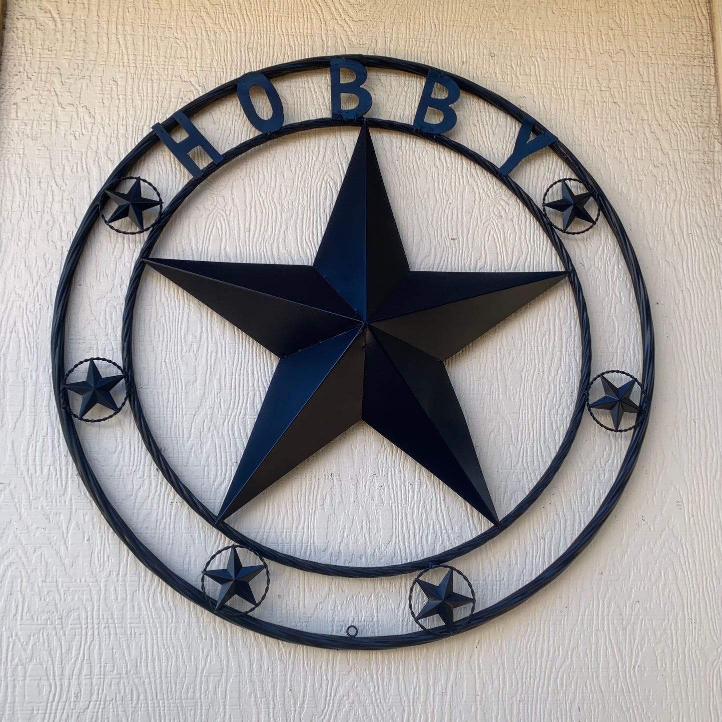 HOBBY STYLE CUSTOM NAME STAR BARN METAL STAR 3d TWISTED ROPE RING WESTERN HOME DECOR RUSTIC NAVY BLUE HANDMADE 24",32",36",50"