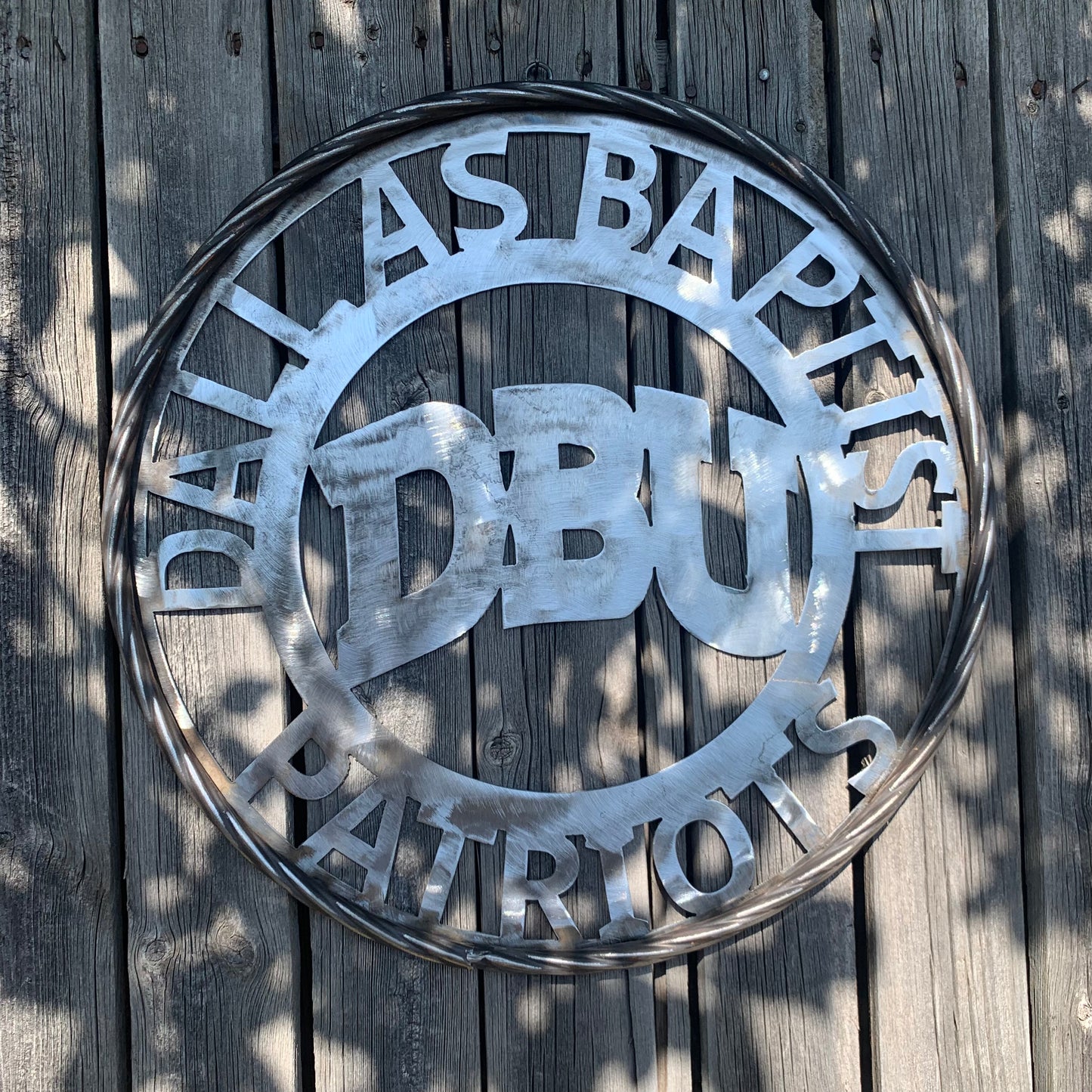 DBU DALLAS BAPTIST PATRIOTS CUSTOM RAW METAL NO PAINT VINTAGE METAL CRAFT SIGN TEAM WESTERN HOME DECOR HANDMADE