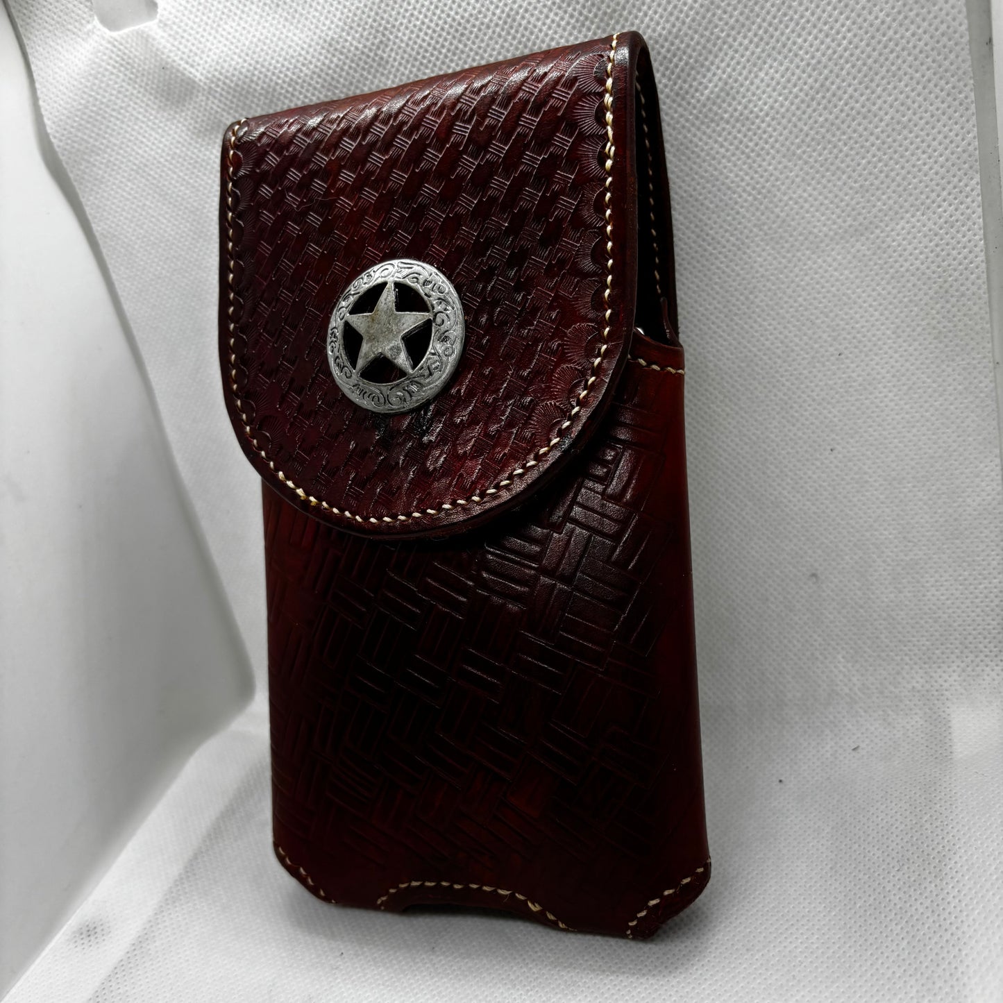 7" LONE STAR LEATHER HOLSTER BROWN STAR POUCH EXTRA LARGE  BELT LOOP CLIP CELL PHONE CASE UNIVERSAL HANDMADE #EH13808