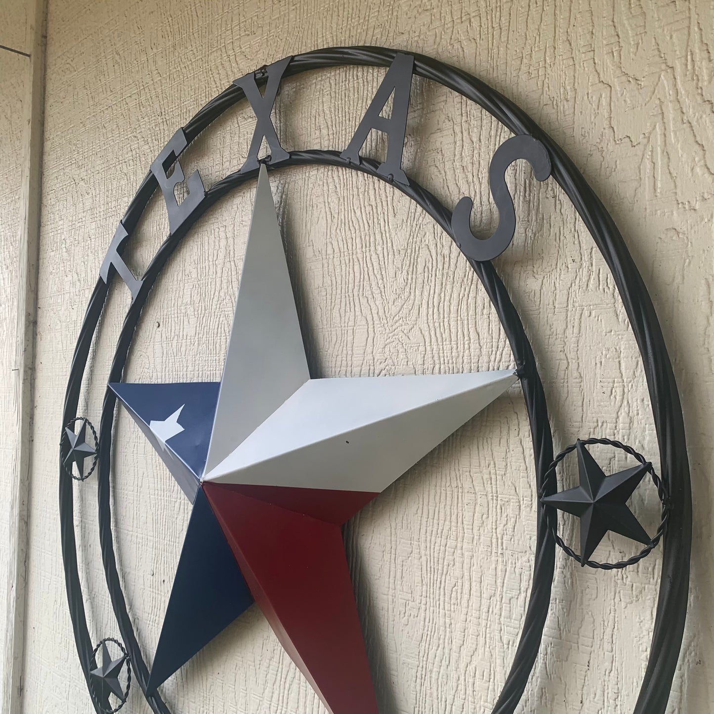 TEXAS 2022 STYLE CUSTOM NAME BARN STAR METAL LONESTAR 3d TWISTED BLACK ROPE RING WESTERN HOME DECOR   HANDMADE 24",32",36"