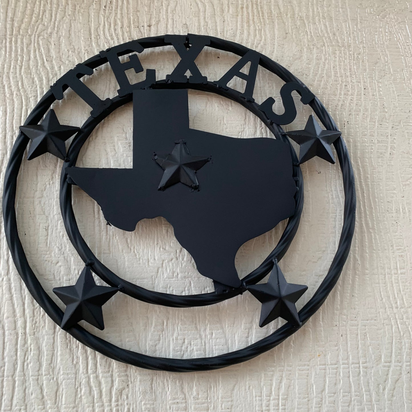 12" STATE OF TEXAS MAP RUSTIC BLACK TWISTED RING METAL SIGN WESTERN HOME DECOR HANDMADE NEW