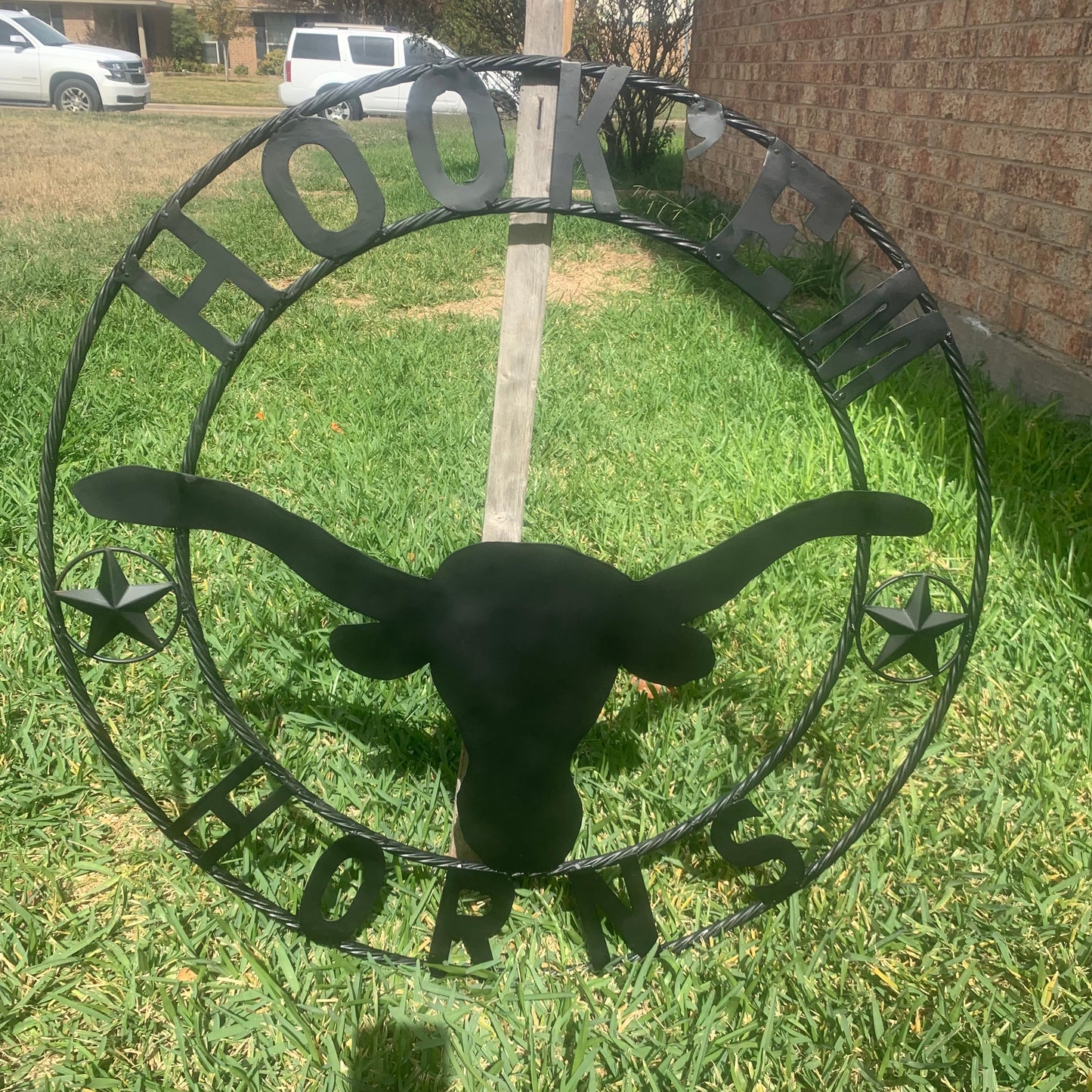 HOOKEM HORNS WITH LONE STAR TEXAS LONGHORNS HOOK EM BLACK METAL CUSTOM VINTAGE CRAFT WALL ART TEAM SIGN HANDMADE