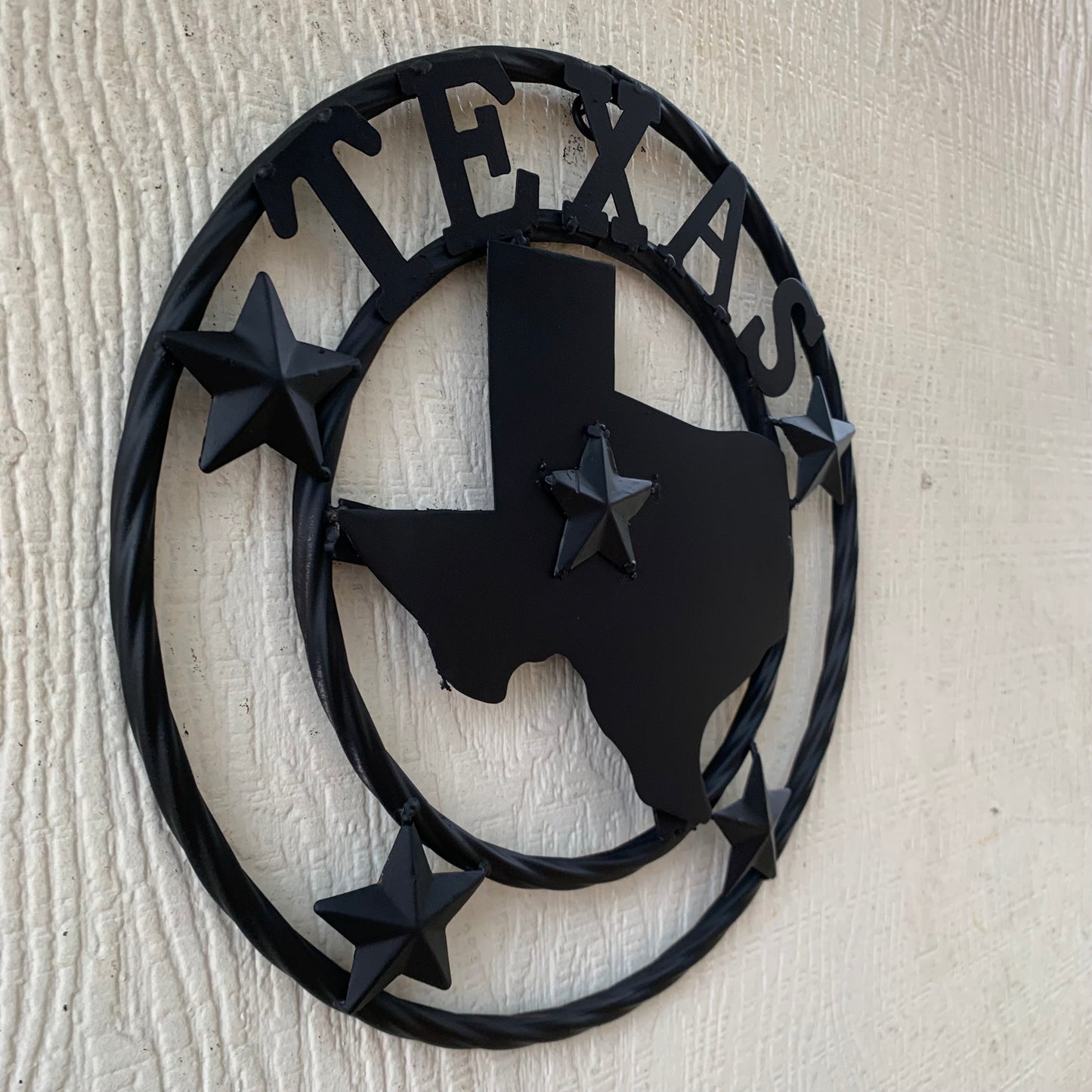 12" STATE OF TEXAS MAP RUSTIC BLACK TWISTED RING METAL SIGN WESTERN HOME DECOR HANDMADE NEW