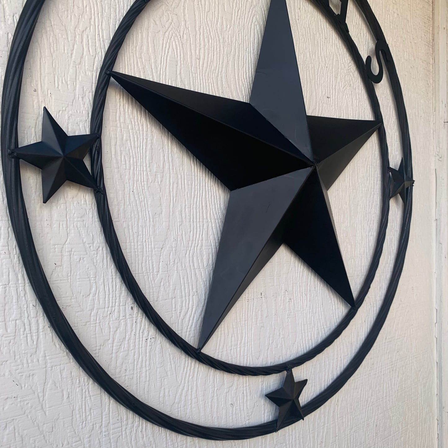 TEXAS LONESTAR WITH 3 SMALL STARS BARN STAR METAL RUSTIC BLACK TWISTED ROPE RING WESTERN HOME DECOR HANDMADE NEW