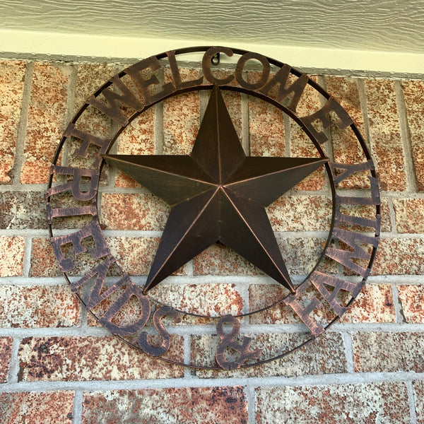 WELCOME FRIENDS FAMILY BARN METAL STAR WALL ART WESTERN HOME DECOR HANDMADE NEW