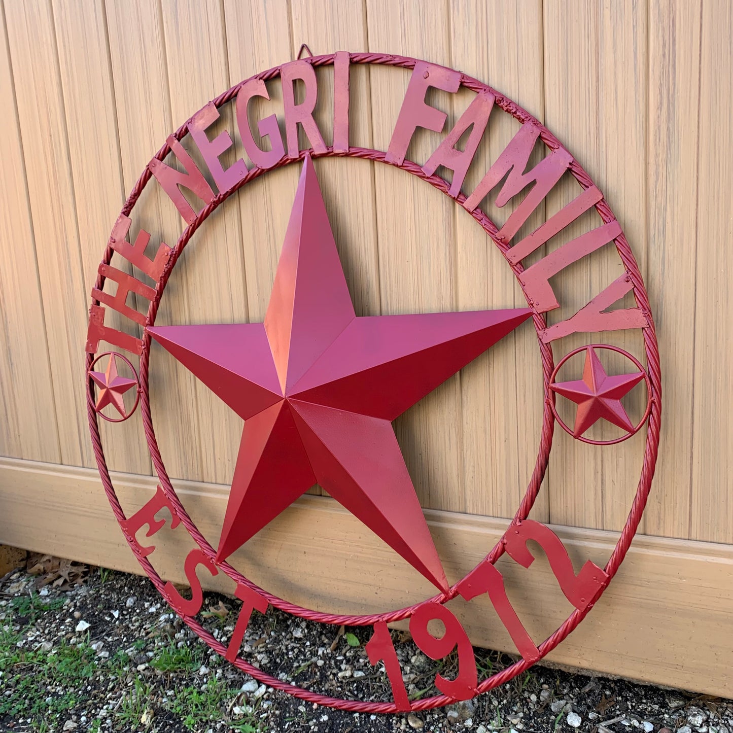 NEGRI FAMILY STYLE YOUR CUSTOM NAME STAR BARN STAR METAL LONE STAR WESTERN HOME DECOR RUSTIC BURGUNDY RED HANDMADE 24",32",36",50"