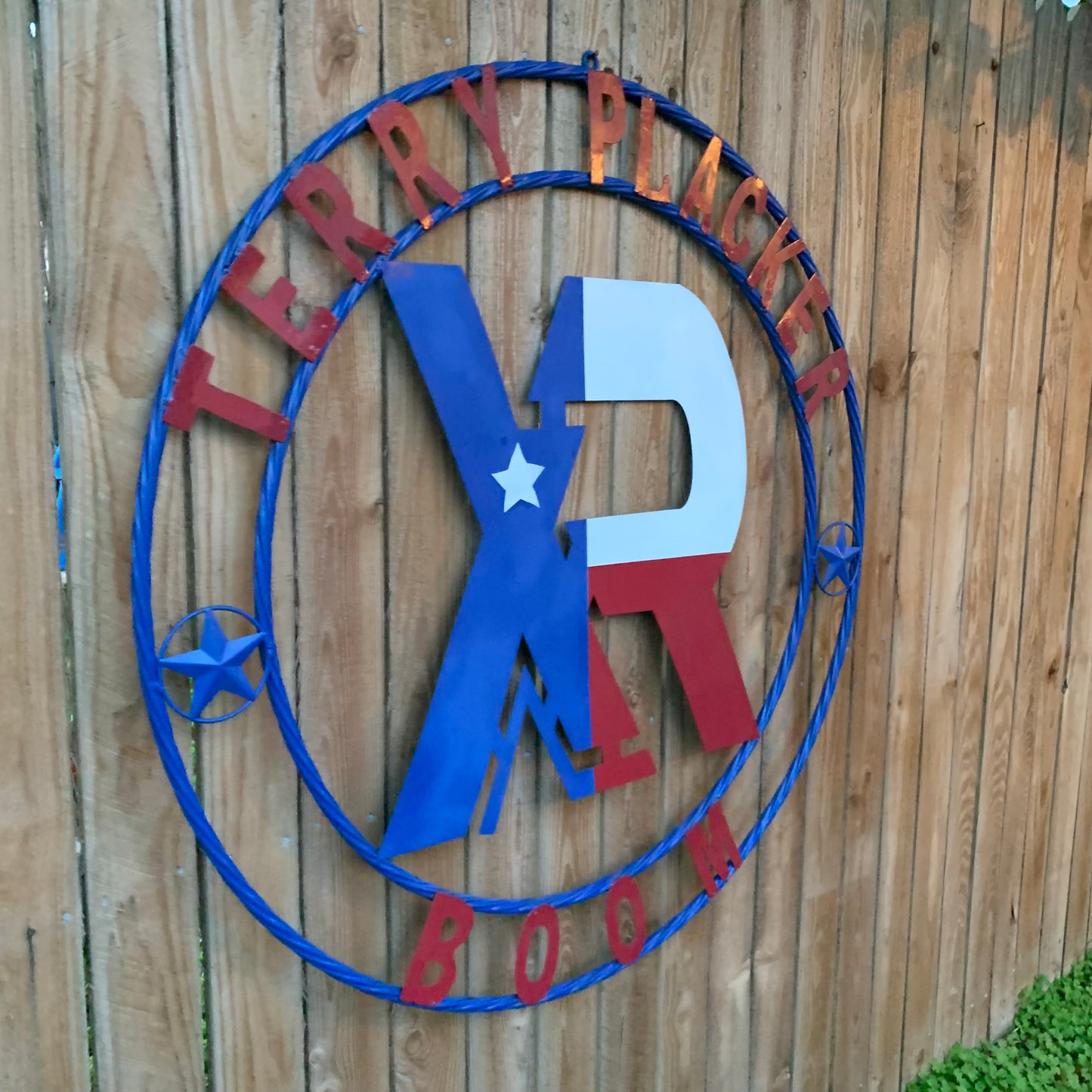 #EH11299 CUSTOM NAME XR ROOFING STYLE SIGN RED,WHITE & BLUE TEXAS FLAG LOGO HANDMADE