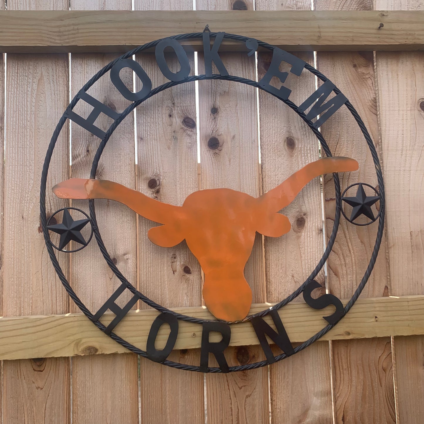 HOOKEM HORNS WITH LONE STAR TEXAS LONGHORNS HOOK EM METAL CUSTOM VINTAGE CRAFT WALL ART TEAM SIGN HANDMADE
