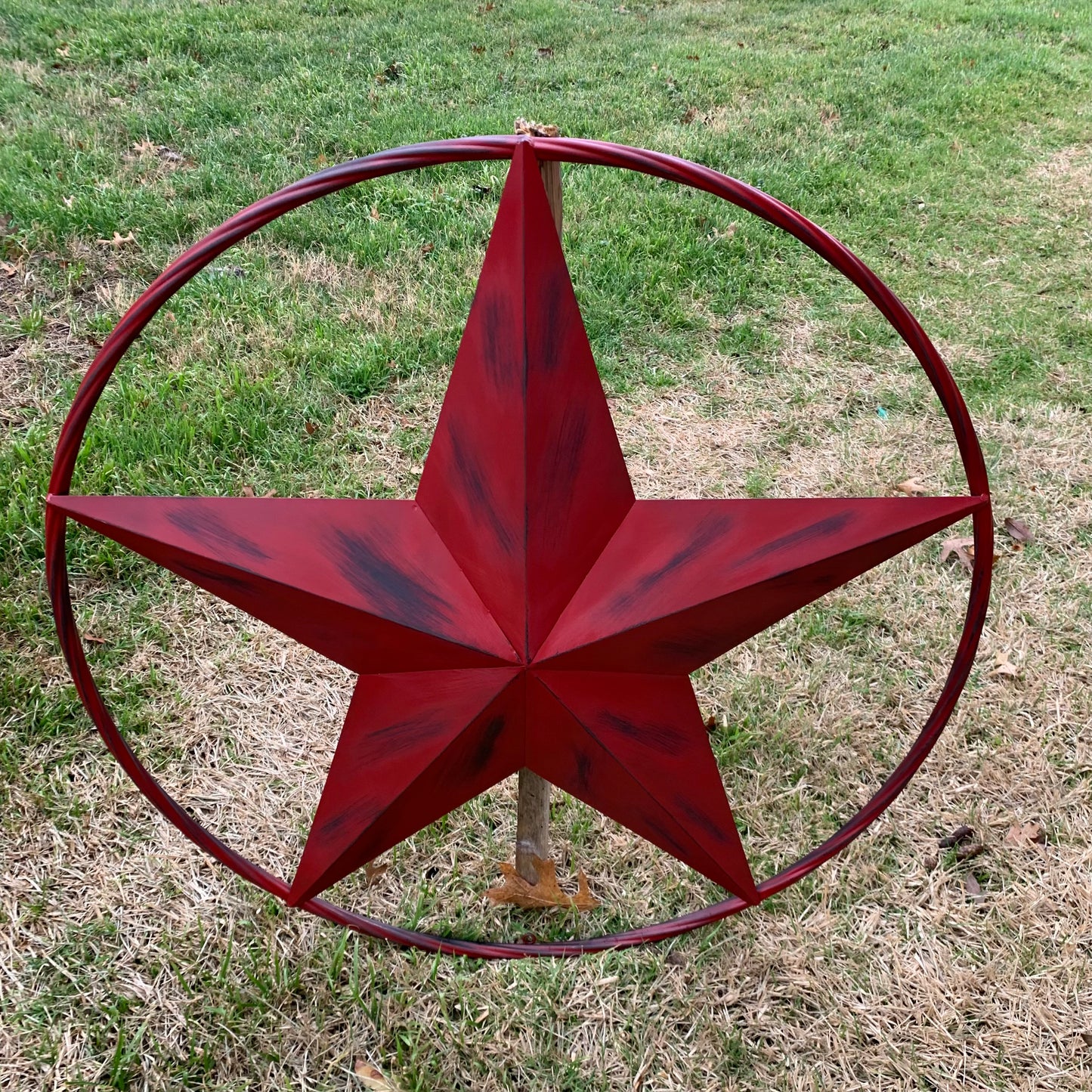 RED DISTRESSED STAR TWO TONE TEXTURE BARN STAR METAL LONESTAR TWISTED ROPE RING WESTERN HOME DECOR HANDMADE NEW #EH12958