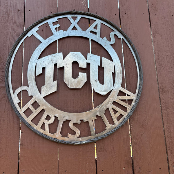 TCU TEXAS CHRISTIAN CUSTOM RAW METAL VINTAGE CRAFT TEAM SIGN UNPAINTED HANDMADE