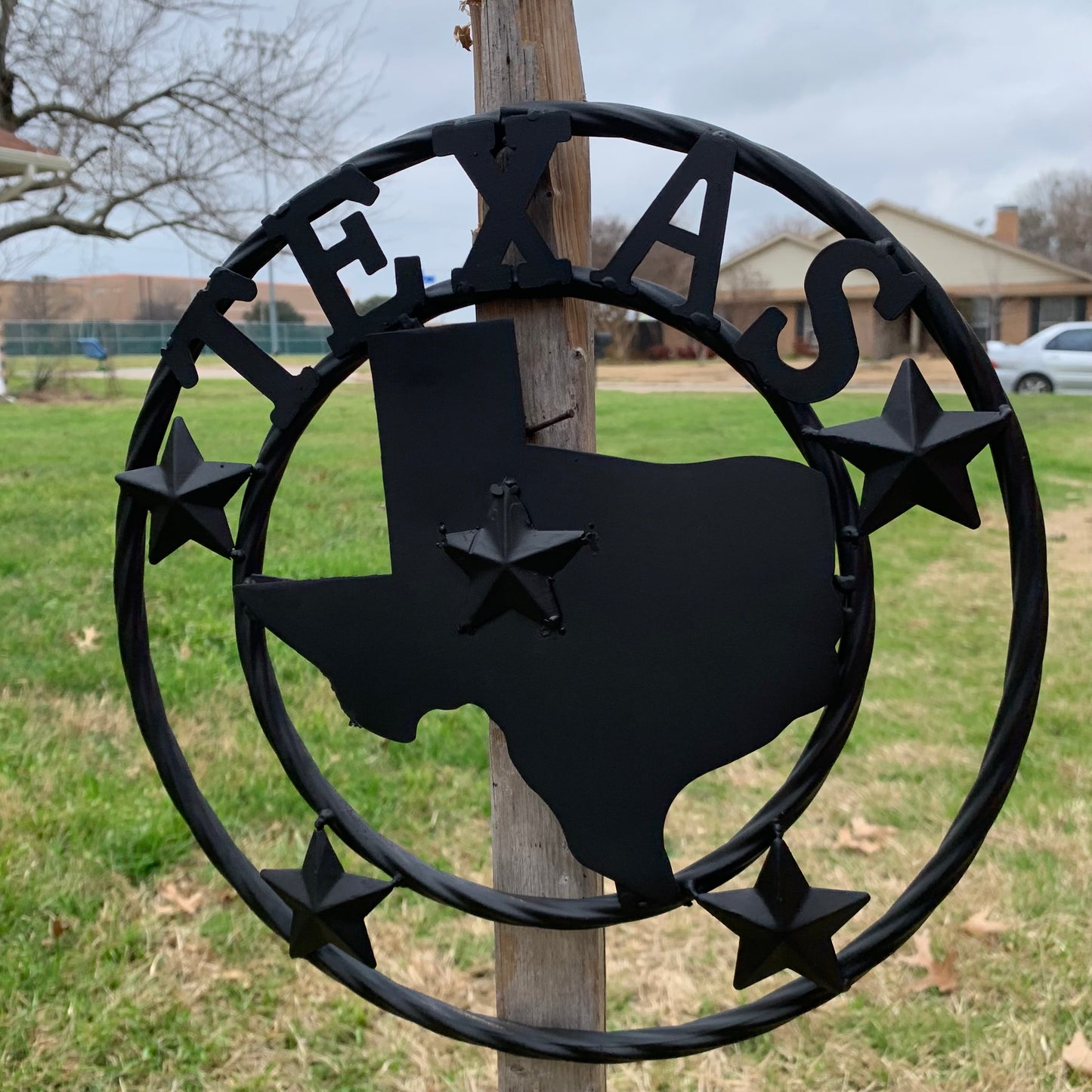 12" STATE OF TEXAS MAP RUSTIC BLACK TWISTED RING METAL SIGN WESTERN HOME DECOR HANDMADE NEW