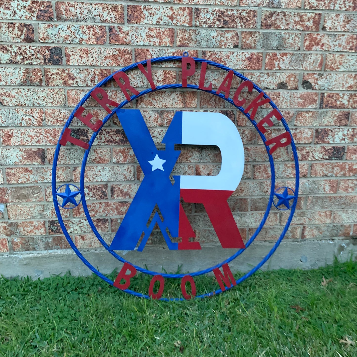 #EH11299 CUSTOM NAME XR ROOFING STYLE SIGN RED,WHITE & BLUE TEXAS FLAG LOGO HANDMADE