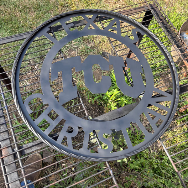 TCU TEXAS CHRISTIAN CUSTOM BLACK METAL VINTAGE CRAFT TEAM SIGN HANDMADE