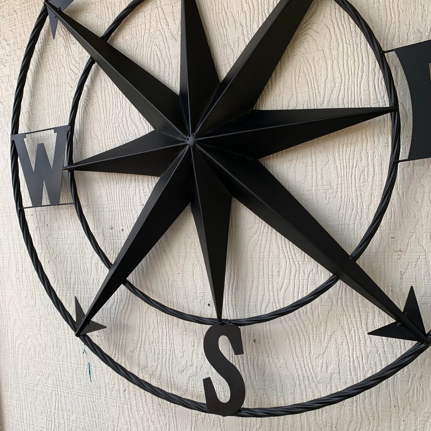 36" COMPASS RUSTIC BLACK METAL SIGN WALL ART WESTERN HOME DECOR HANDMADE NEW