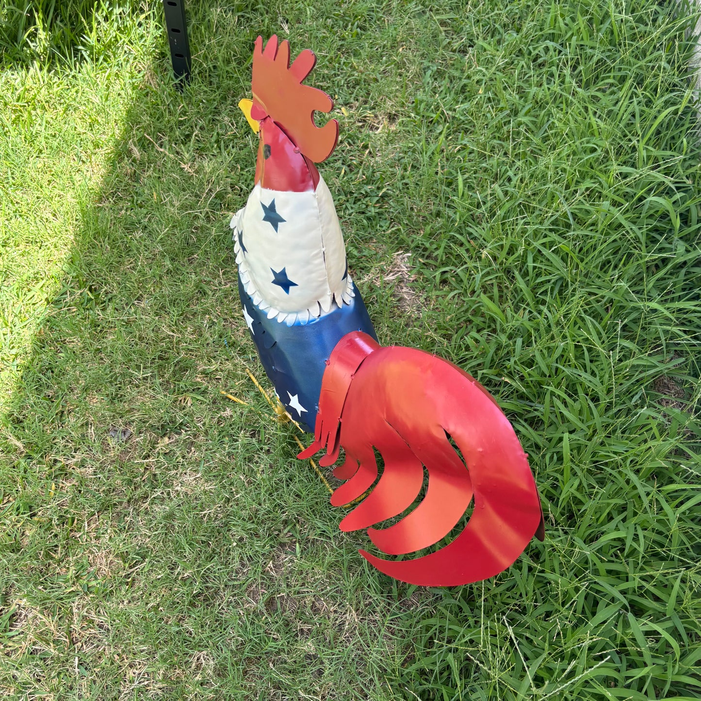 USA FLAG ROOSTER AMERICAN RED WHITE BLUE PATRIOTIC GARDEN METAL SCULPTURE WESTERN HOME DECOR ORNAMENT HANDMADE #34-003