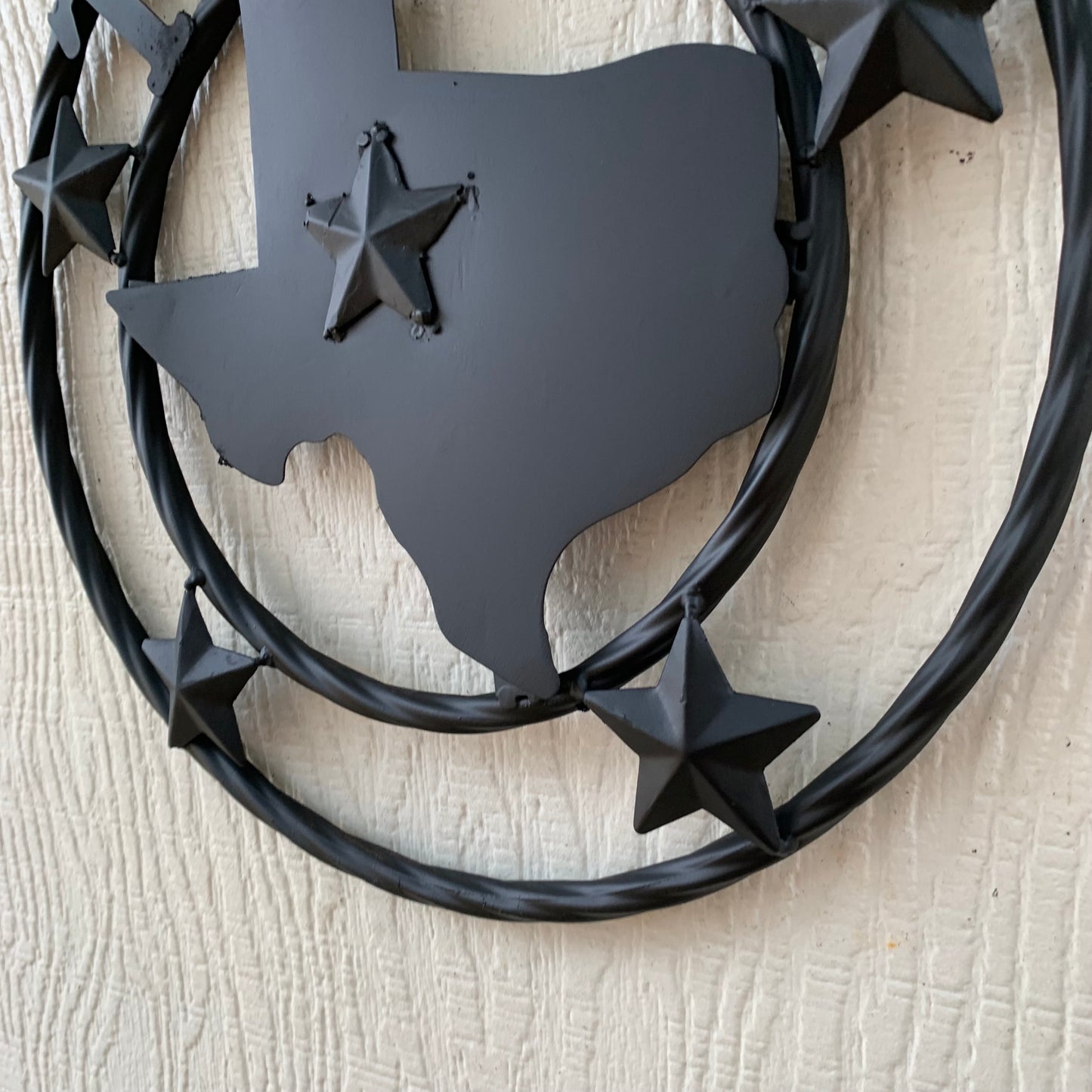 12" STATE OF TEXAS MAP RUSTIC BLACK TWISTED RING METAL SIGN WESTERN HOME DECOR HANDMADE NEW