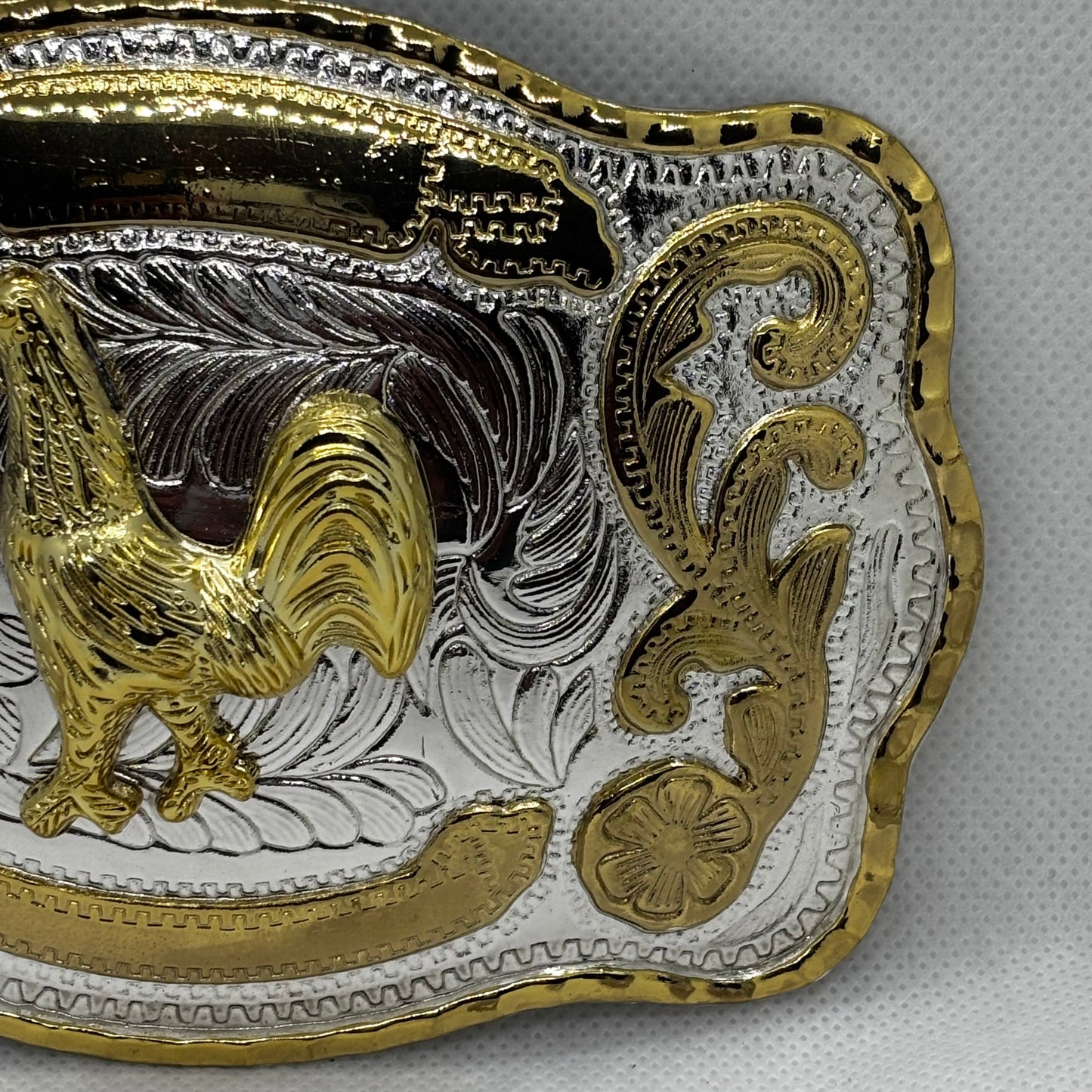 ROOSTER BELT BUCKLE GOLD SILVER WESTERN BUCKLE CRAFT HANDMADE 5.5" X 4" #EH13802
