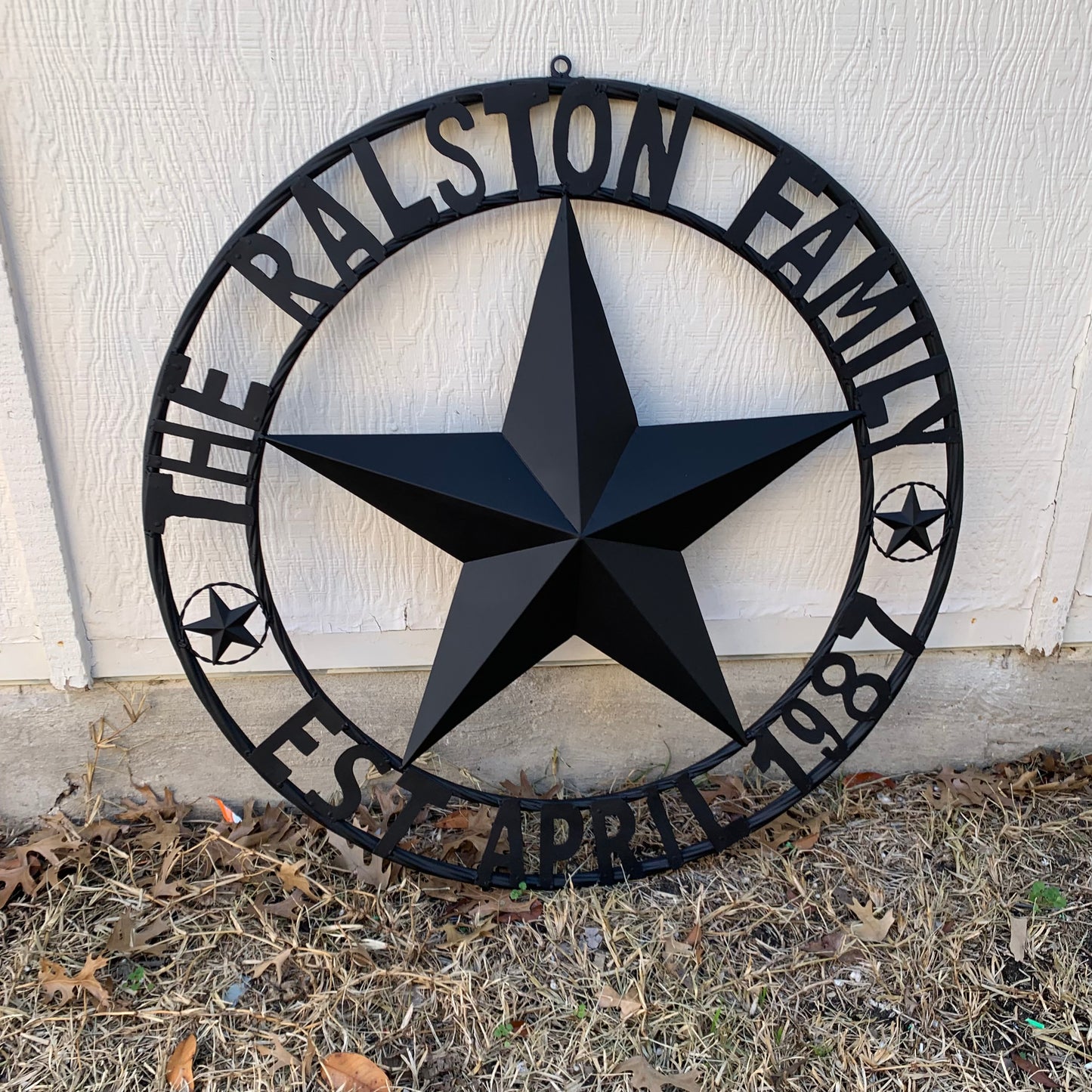 RALSTON FAMILY STYLE CUSTOM NAME STAR BARN METAL STAR 3d TWISTED ROPE RING WESTERN HOME DECOR RUSTIC BLACK HANDMADE 24",32",36",50"