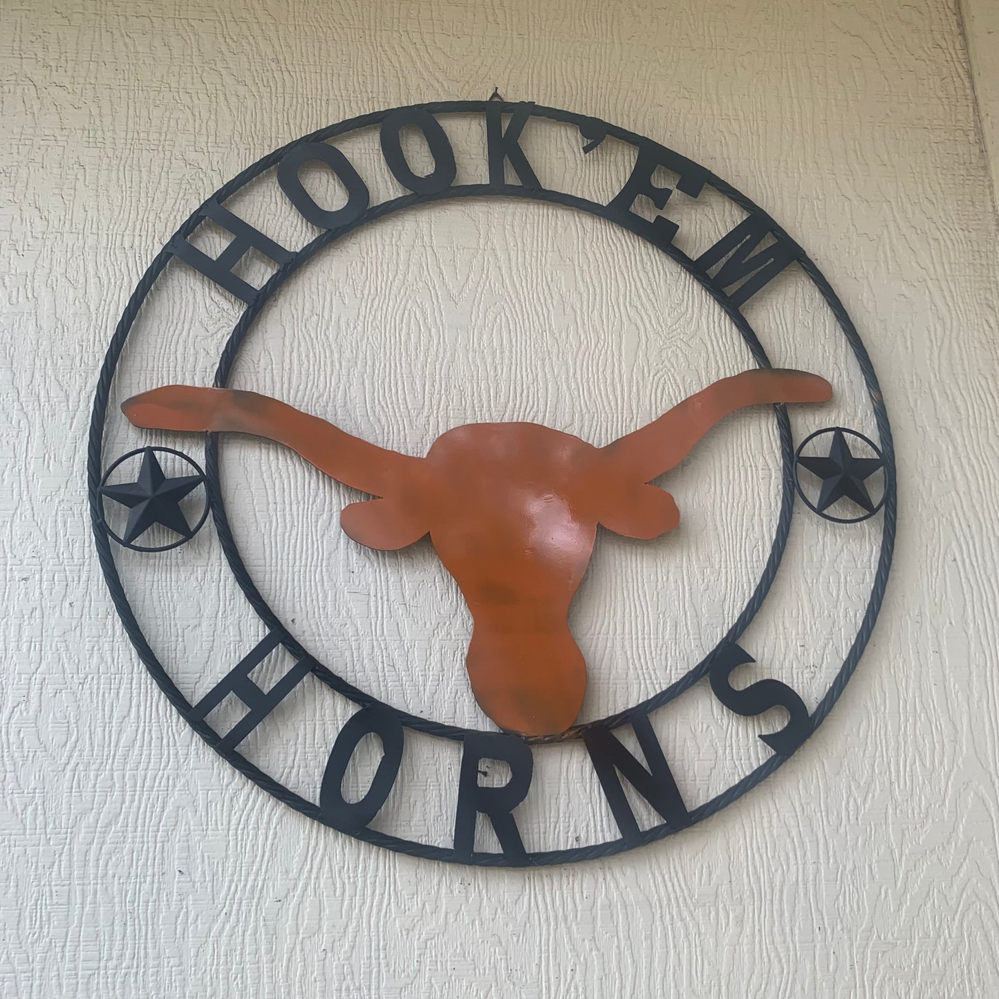 HOOKEM HORNS WITH LONE STAR TEXAS LONGHORNS HOOK EM METAL CUSTOM VINTAGE CRAFT WALL ART TEAM SIGN HANDMADE