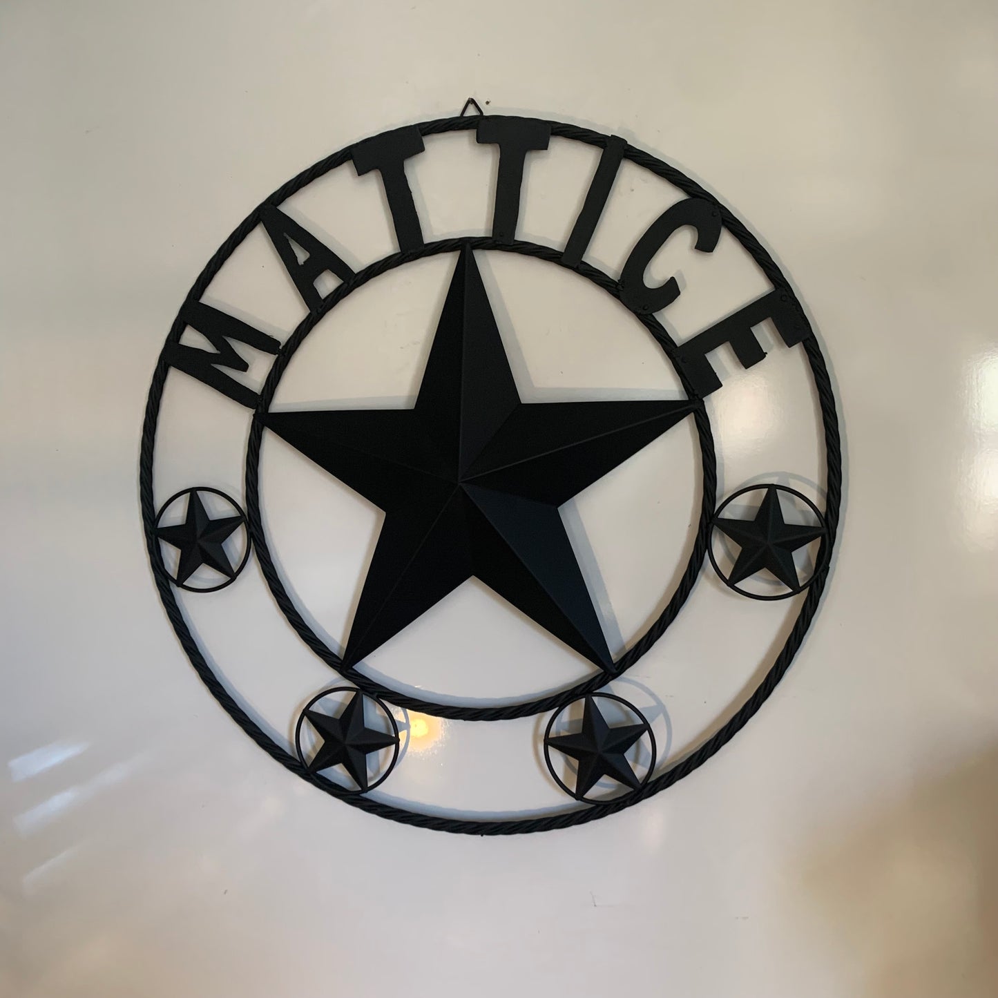 MATTICE STYLE BLACK STAR YOUR CUSTOM NAME BARN METAL STAR 3d TWISTED ROPE RING WESTERN HOME DECOR HANDMADE 24",32",36",50"