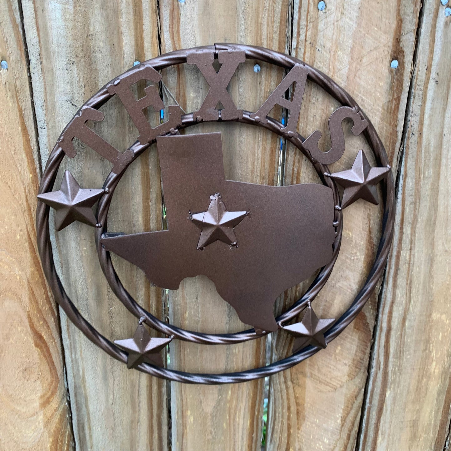 12" STATE OF TEXAS MAP RUSTIC BRONZE TWISTED RING METAL SIGN WESTERN HOME DECOR HANDMADE NEW