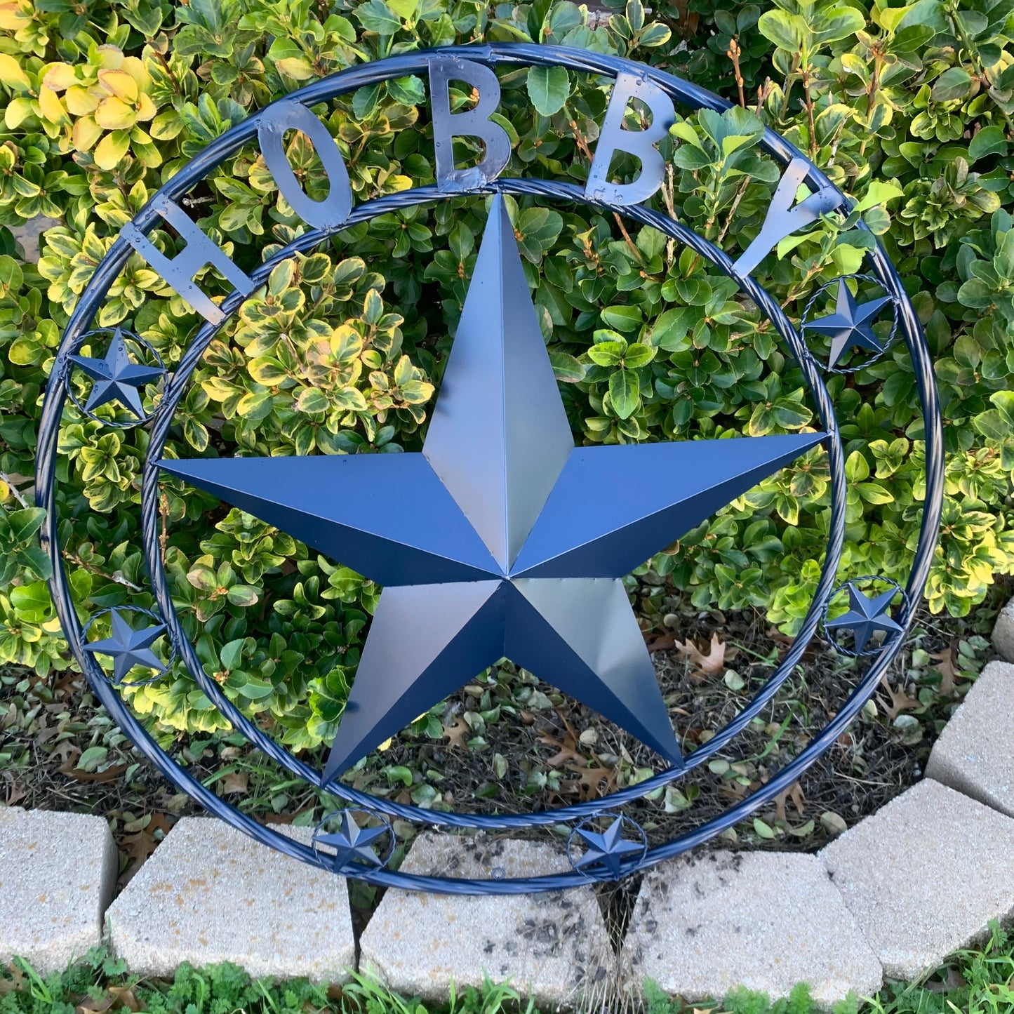 HOBBY STYLE CUSTOM NAME STAR BARN METAL STAR 3d TWISTED ROPE RING WESTERN HOME DECOR RUSTIC NAVY BLUE HANDMADE 24",32",36",50"