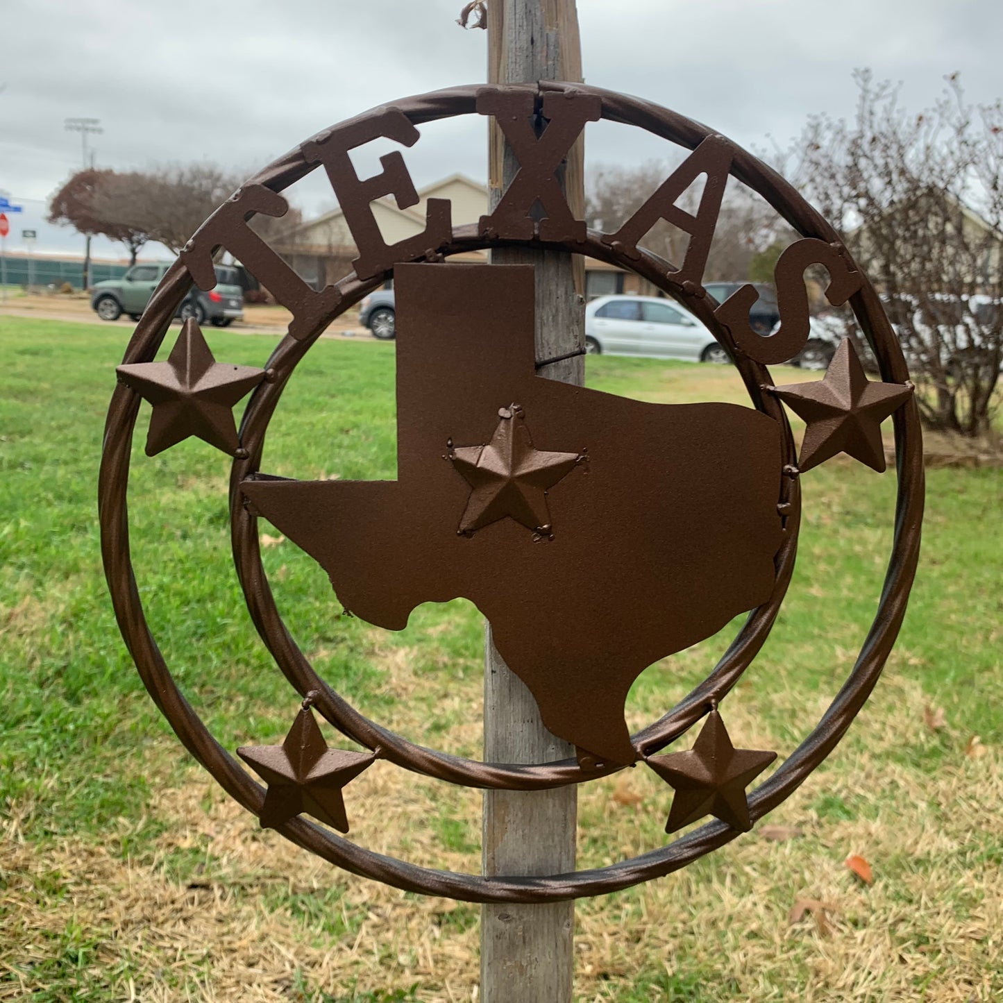 12" STATE OF TEXAS MAP RUSTIC BRONZE TWISTED RING METAL SIGN WESTERN HOME DECOR HANDMADE NEW