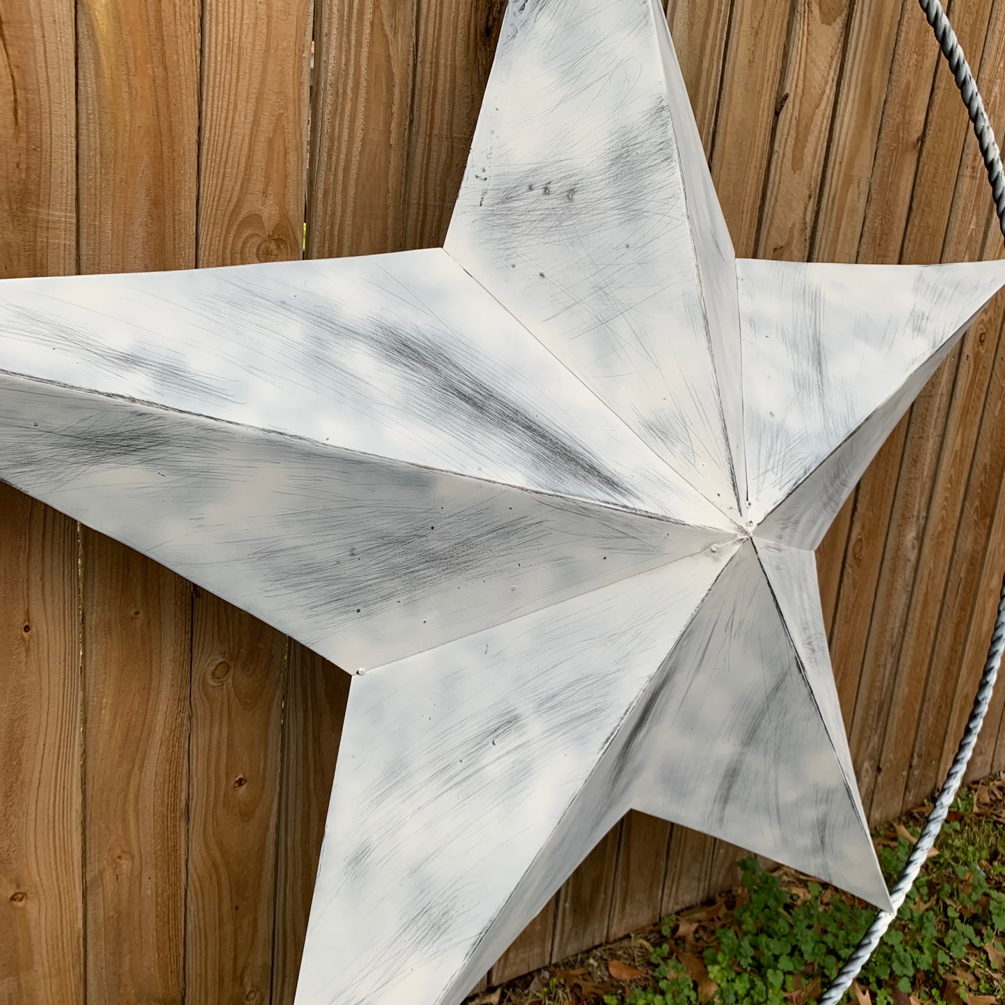 5 FOOT WHITE DISTRESSED STAR TWO TONE TEXTURE BARN STAR METAL LONESTAR TWISTED ROPE RING WESTERN HOME DECOR HANDMADE NEW