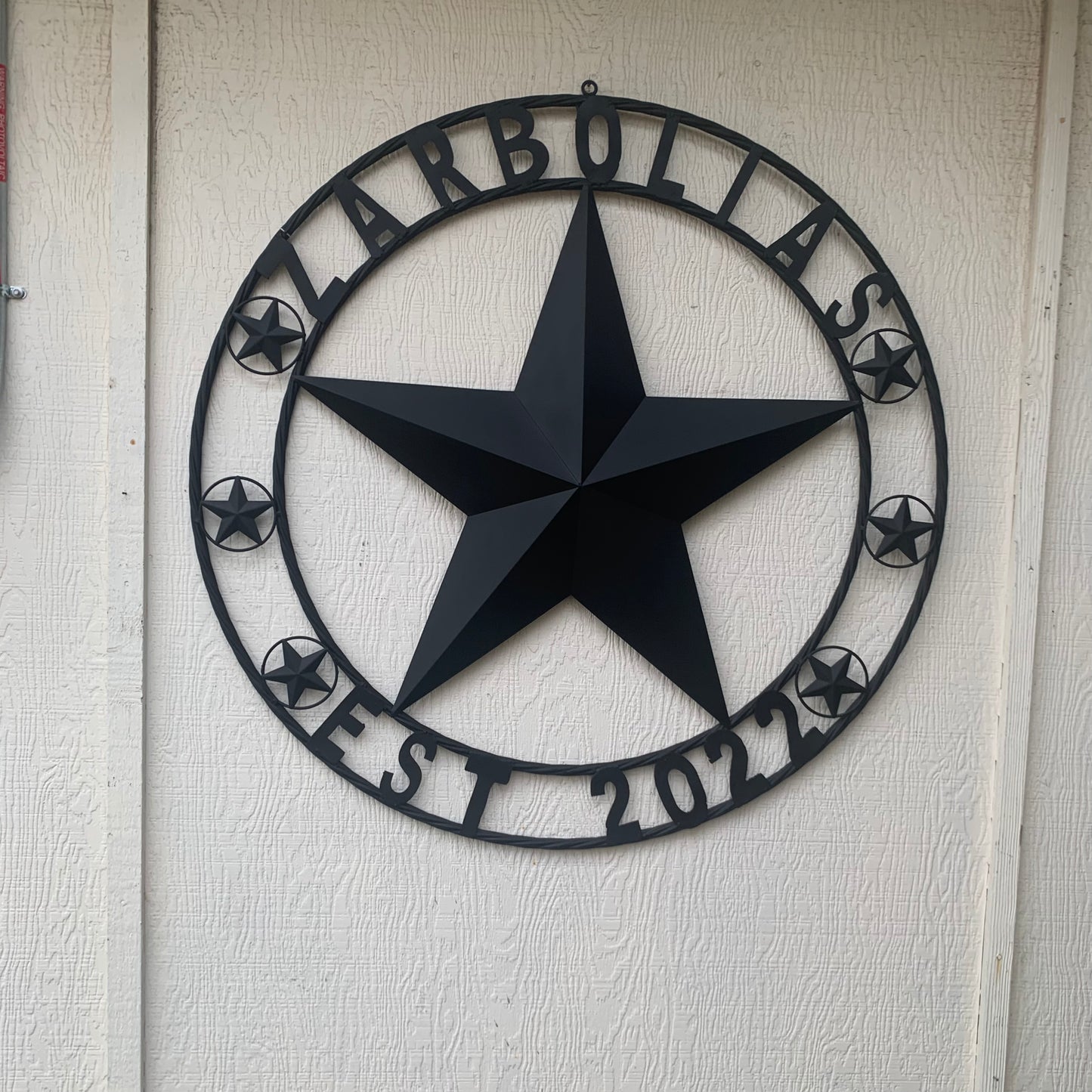 ZARBOLIAS STYLE CUSTOM NAME STAR BARN METAL STAR 3d TWISTED ROPE RING WESTERN HOME DECOR RUSTIC BLACK HANDMADE 24",32",36",50"