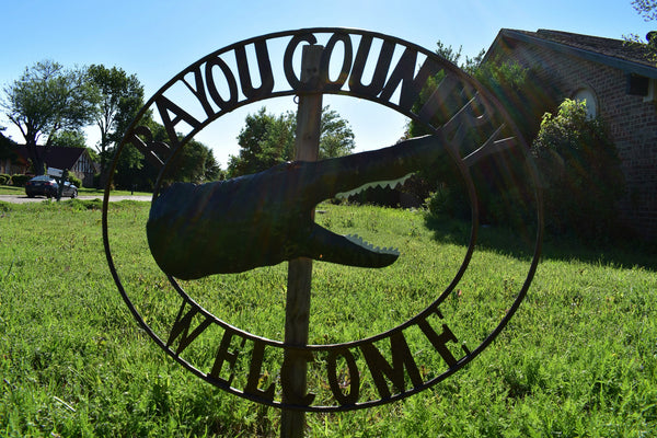 BAYOU COUNTRY SIGN CUSTOM METAL VINTAGE CRAFT SIGN WESTERN HOME DECOR HANDMADE 31" & 22"