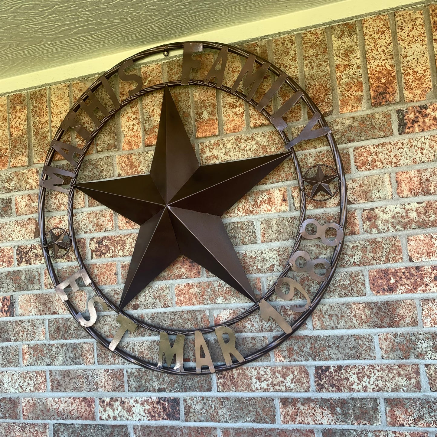 MATHIS STYLE CUSTOM NAME STAR BARN STAR 3d METAL LONESTAR TWISTED ROPE RING WESTERN HOME DECOR RUSTIC BRONZE COPPER HANDMADE 24",32",36",50"