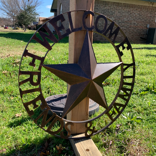 WELCOME FRIENDS FAMILY BARN METAL STAR WALL ART WESTERN HOME DECOR HANDMADE NEW